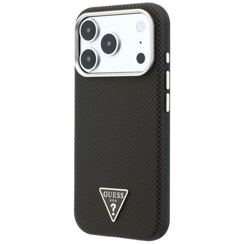 GUESS Kevlar Triangle Logo MagSafe Hülle für iPhone 17 Pro / 18 Pro – Braun