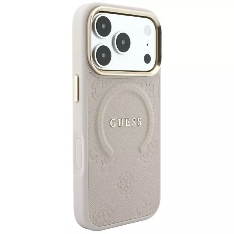 Guess Saffiano Peony & Ring MagSafe Hülle für iPhone 18 Pro / 17 Pro - Pink