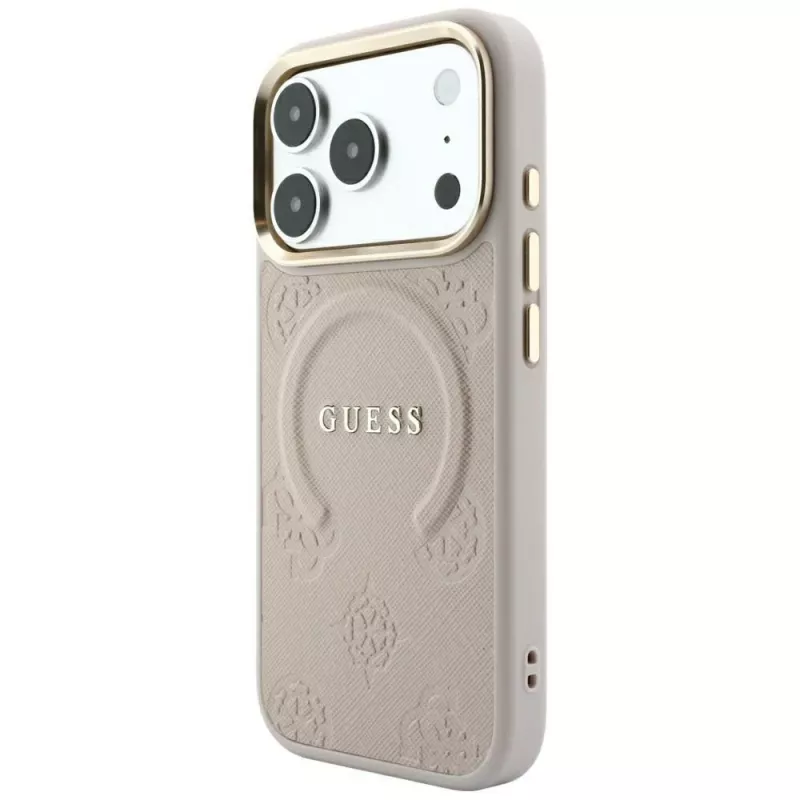 GUESS Saffiano Peony & Ring MagSafe-Hülle für iPhone 18 Pro Max / 17 Pro Max - Pink