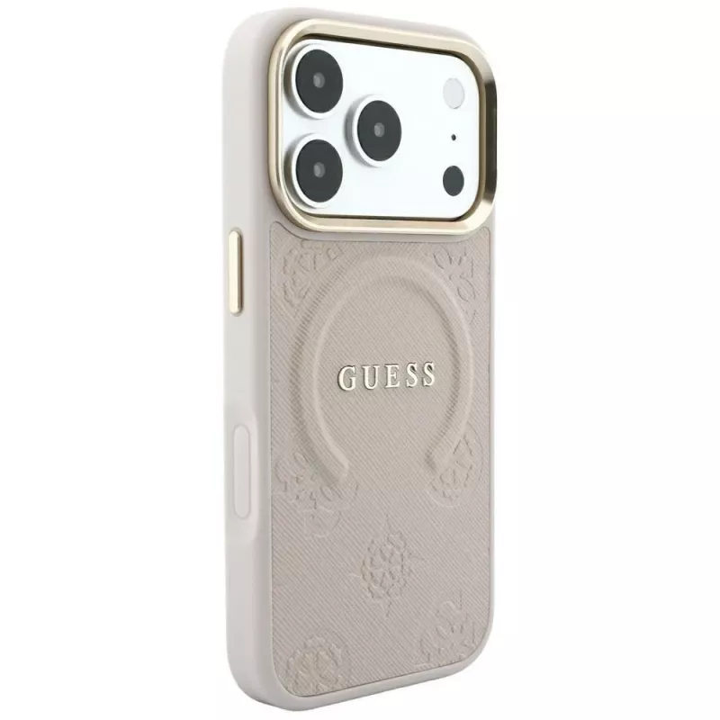 GUESS Saffiano Peony & Ring MagSafe-Hülle für iPhone 18 Pro Max / 17 Pro Max - Pink
