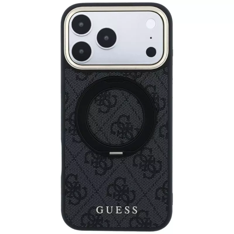 Guess Ring Stand 360 4G Classic Logo MagSafe Hülle für iPhone 18 Pro / 17 Pro, Schwarz