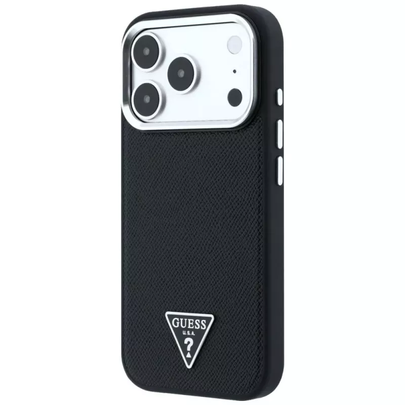 Guess Grained Triangle Logo MagSafe Hülle für iPhone 17 Pro / 18 Pro - Schwarz