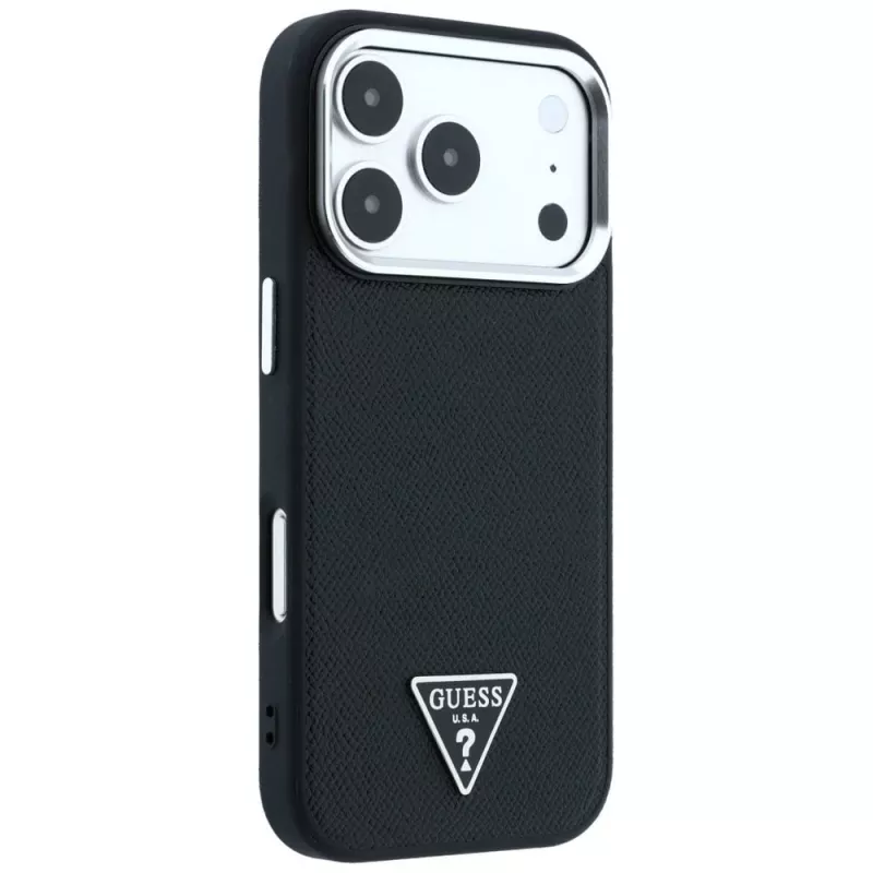 Guess Grained Triangle Logo MagSafe Hülle für iPhone 17 Pro / 18 Pro - Schwarz