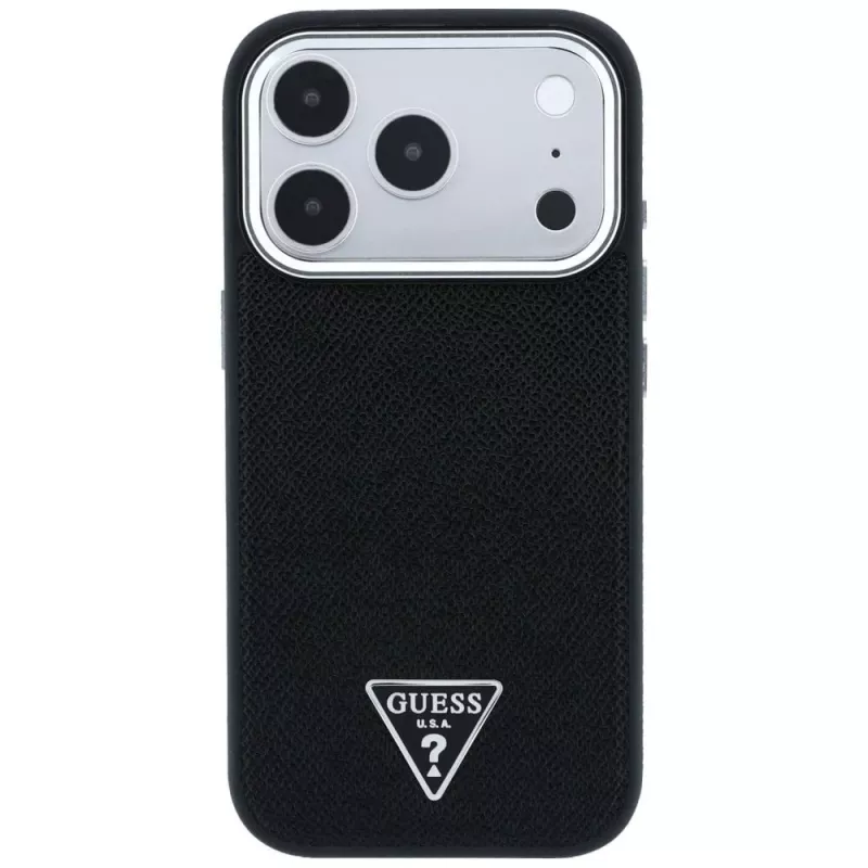 Guess Grained Triangle Logo MagSafe-Hülle für iPhone 17 Pro Max / 18 Pro Max - Schwarz