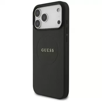 Guess Grained Gold Ring MagSafe Hülle für Apple iPhone 18 Pro Max / 17 Pro Max, Schwarz
