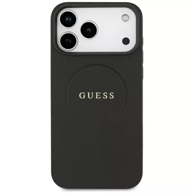Guess Grained Gold Ring MagSafe Hülle für Apple iPhone 18 Pro Max / 17 Pro Max, Schwarz