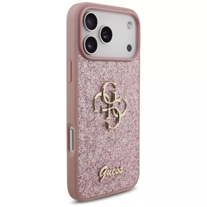 GUESS Fixed Glitter Big 4G Hülle für iPhone 18 Pro Max / 17 Pro Max - Pink