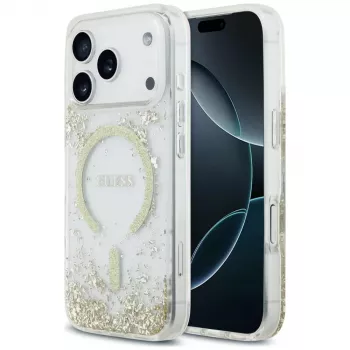 Guess Resin Bottom Glitter MagSafe Hülle für iPhone 18 Pro / 17 Pro, Gold