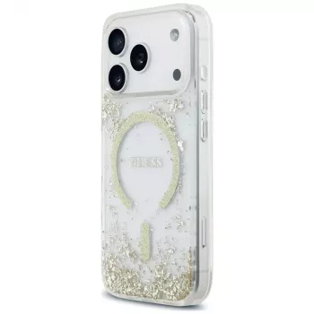 Guess Resin Bottom Glitter MagSafe Hülle für iPhone 18 Pro / 17 Pro, Gold