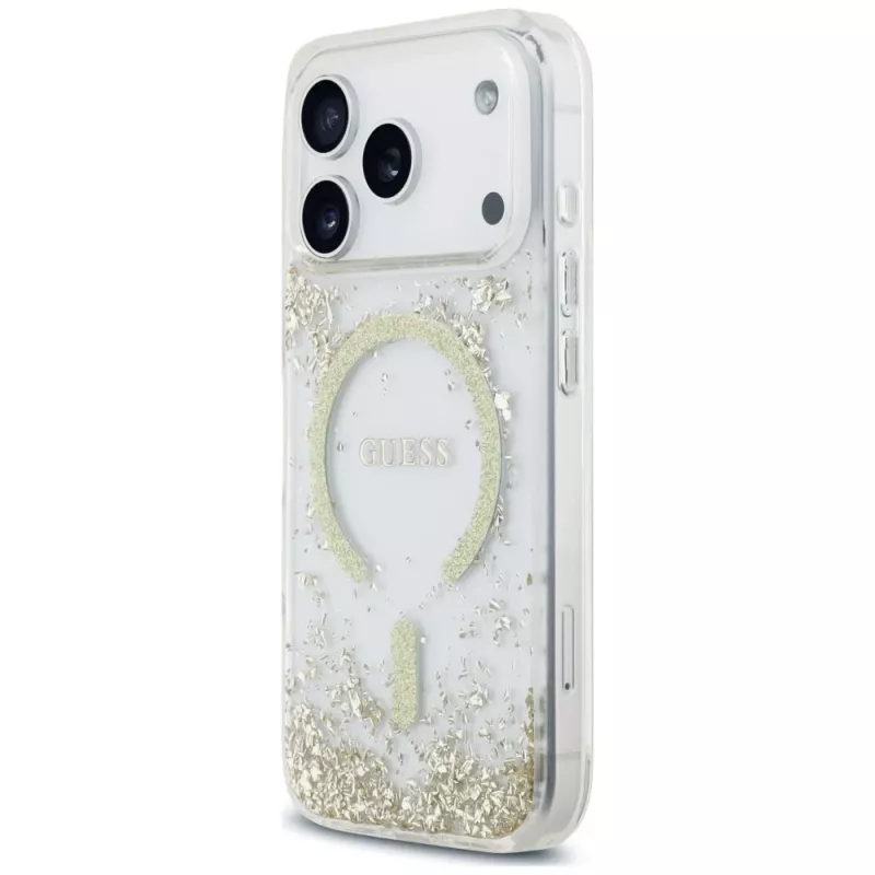 Guess Resin Bottom Glitter MagSafe Hülle für iPhone 18 Pro / 17 Pro, Gold