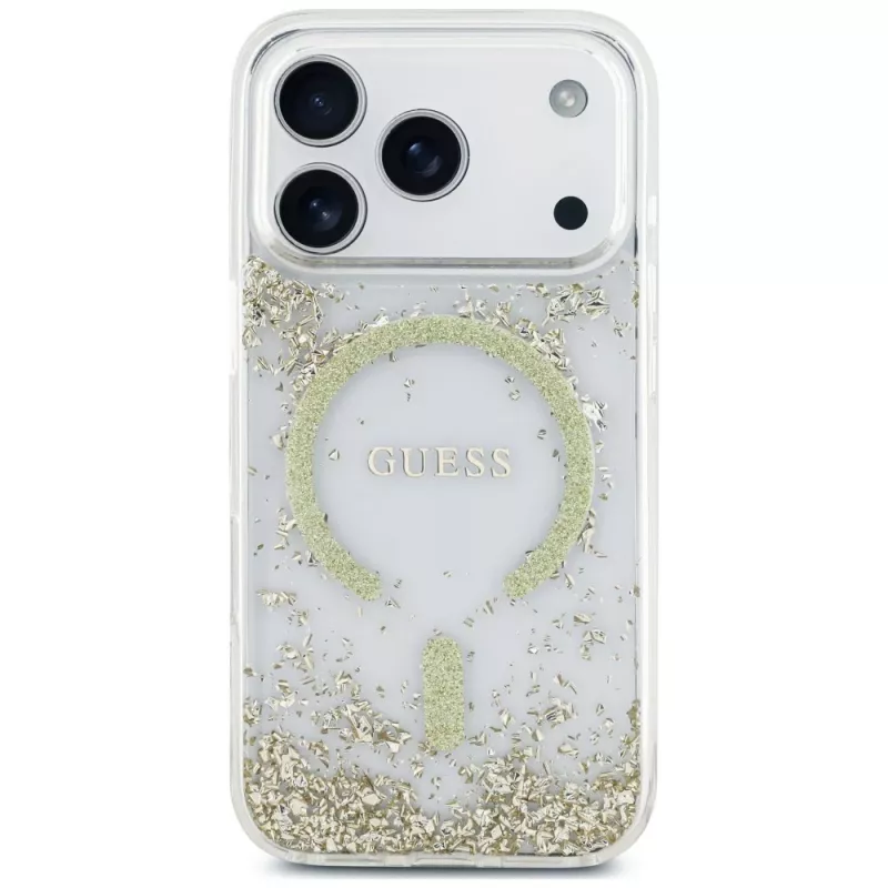 Guess Resin Bottom Glitter MagSafe Hülle für iPhone 18 Pro / 17 Pro, Gold