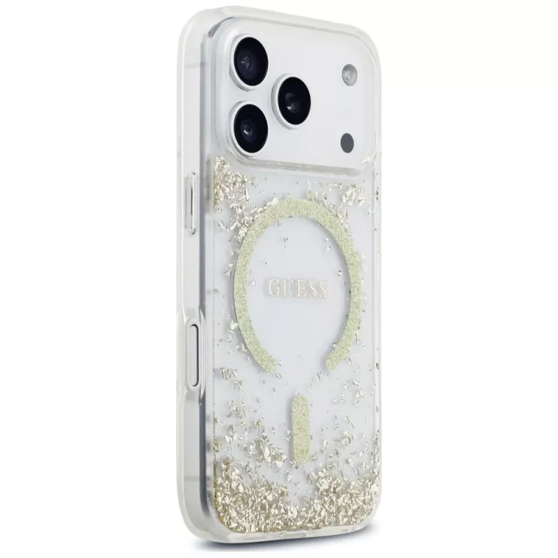Guess Resin Bottom Glitter MagSafe Hülle für iPhone 18 Pro / 17 Pro, Gold
