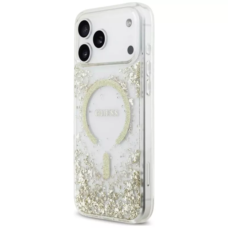 Guess Resin Bottom Glitter MagSafe-Hülle für iPhone 18 Pro Max / 17 Pro Max, Gold