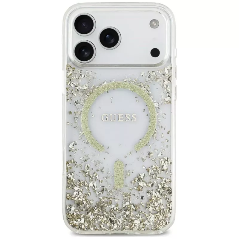 Guess Resin Bottom Glitter MagSafe-Hülle für iPhone 18 Pro Max / 17 Pro Max, Gold