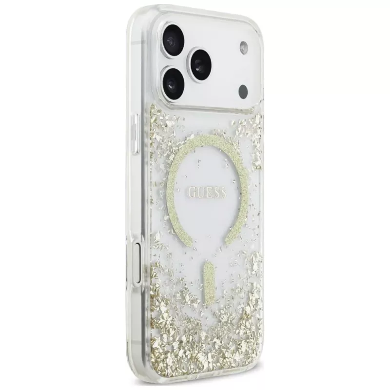 Guess Resin Bottom Glitter MagSafe-Hülle für iPhone 18 Pro Max / 17 Pro Max, Gold