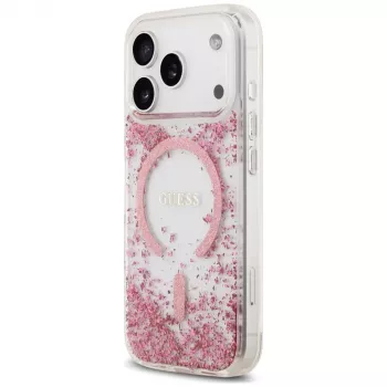Guess Resin Bottom Glitter MagSafe Hülle für Apple iPhone 18 Pro / 17 Pro, Pink
