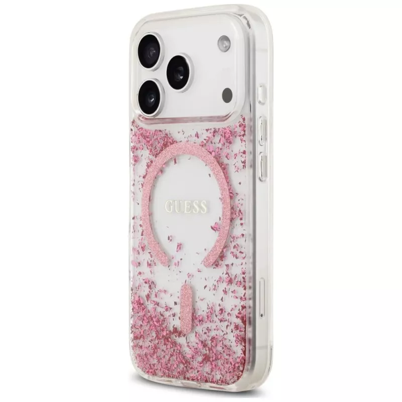 Guess Resin Bottom Glitter MagSafe Hülle für Apple iPhone 18 Pro / 17 Pro, Pink