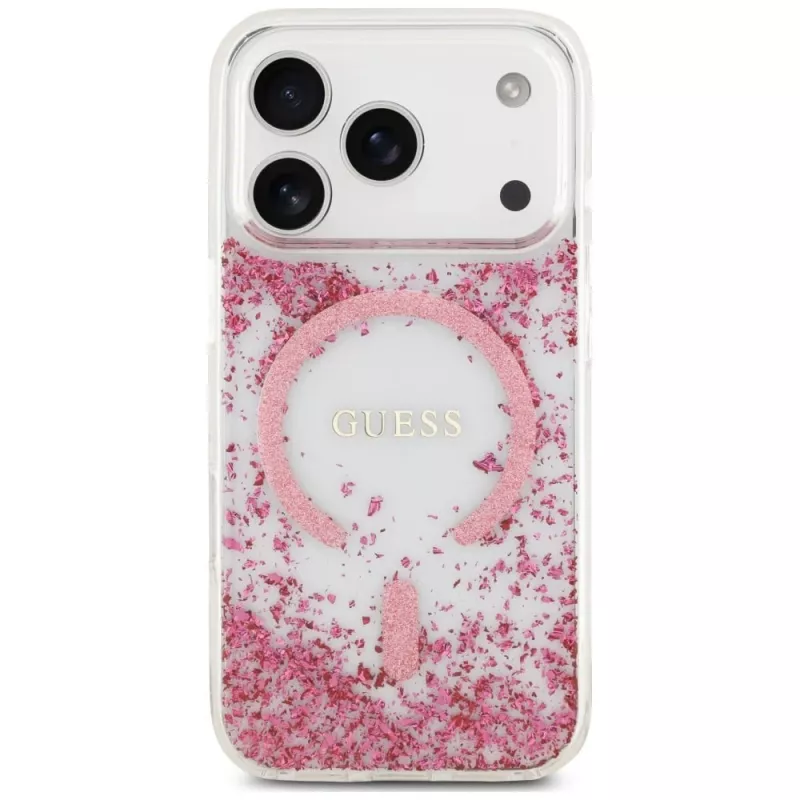 Guess Resin Bottom Glitter MagSafe Hülle für Apple iPhone 18 Pro / 17 Pro, Pink