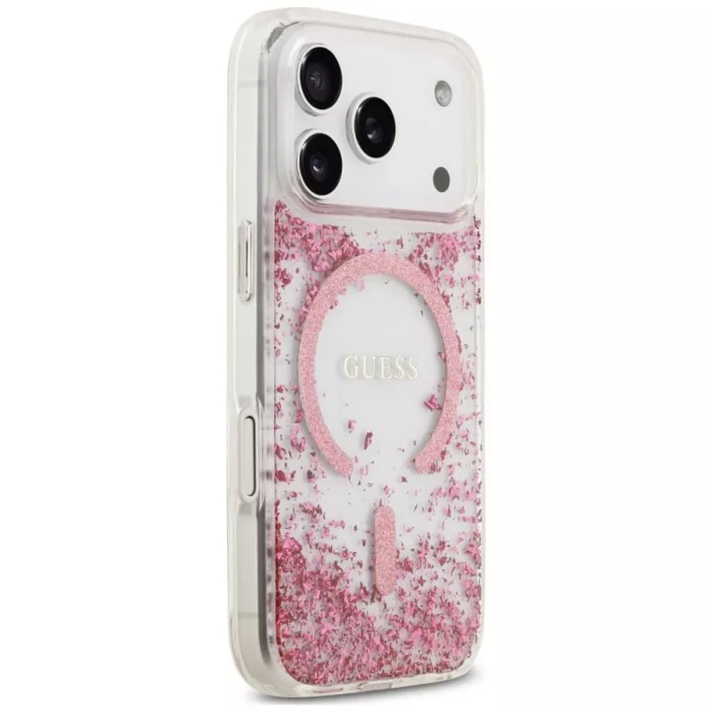 Guess Resin Bottom Glitter MagSafe Hülle für Apple iPhone 18 Pro / 17 Pro, Pink