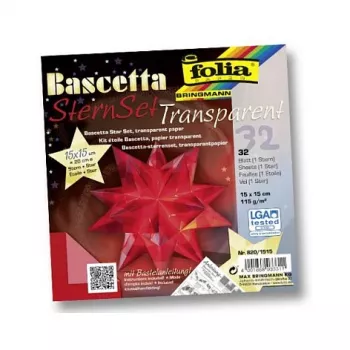Folia Bascetta Star Origami Papierset, 32 Blatt, 15 x 15 cm, verschiedene Farben, 80 g/m², matt