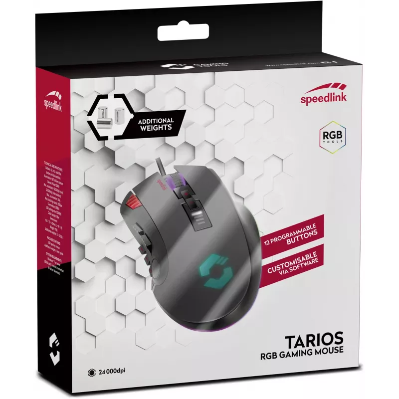 Speedlink Tarios Kabelgebundene USB-Gaming-Maus, RGB, 24000 DPI (SL-680012-BK)