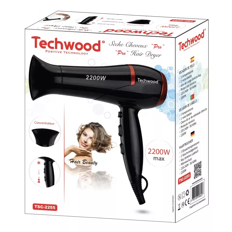 Techwood TSC-2255 Pro Haartrockner, 2200W, Schwarz (TSC-2255)