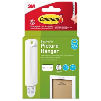 3M Command Bilderaufhänger für Sägezahnaufhängung, 1 Haken + 2 Streifen, Weiß (7100336642)