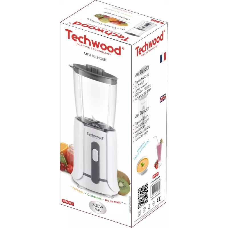 Techwood TBL-201 1,5L Tischmixer, 300W, Edelstahlklingen, Eiszerkleinerung, Weiß