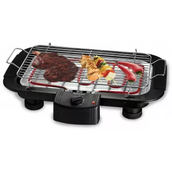 Techwood TBQ-836P Elektrischer Grill mit Stativ, 2000W, 36,5 cm verchromter Grill, Schwarz