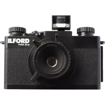 ILFORD PIXIE 35mm Point & Shoot Filmkamera – Silber/Schwarz, eingebauter Blitz, Autofokus