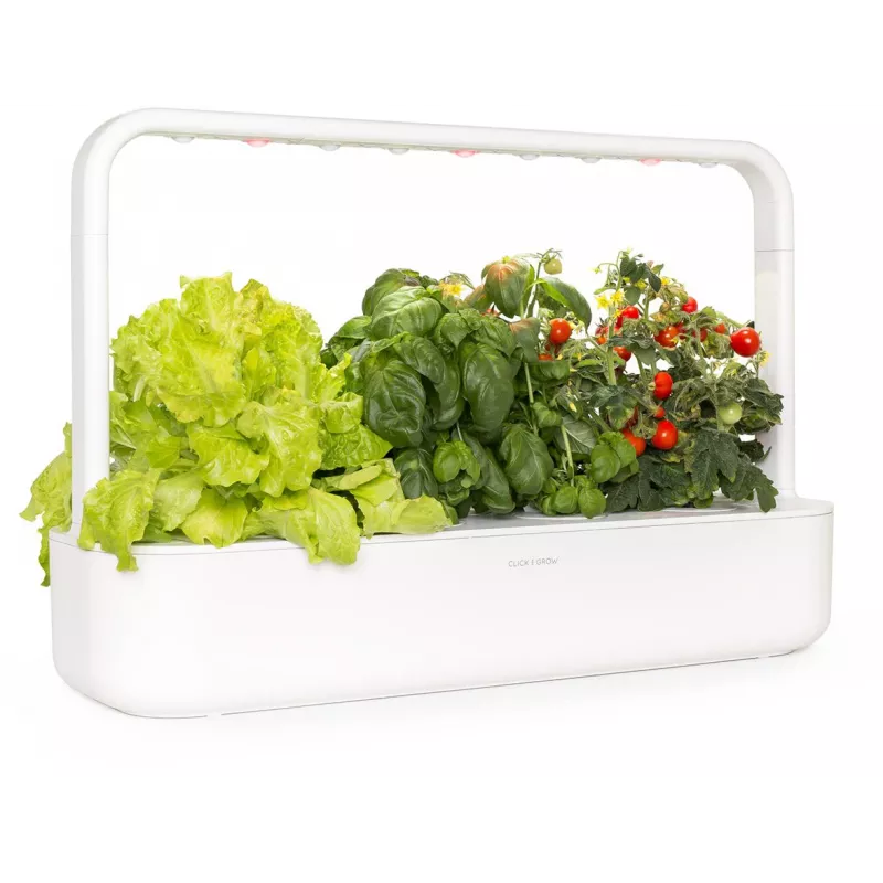 Click & Grow Smart Garden 9 Indoor Kräuter- & Gemüsegarten mit LED-Wachstumslampen, Selbstbewässerung, 9 Pflanzkapseln, Weiß