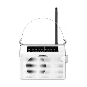 Sangean PR-D6 Weißes tragbares AM/FM-Radio mit Uhr und Wecker
