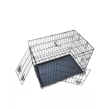 Faltbare Hundebox 76x48x54 cm – Schwerlast-Stahldraht, Doppeltür, Herausnehmbare Wanne, Schwarz