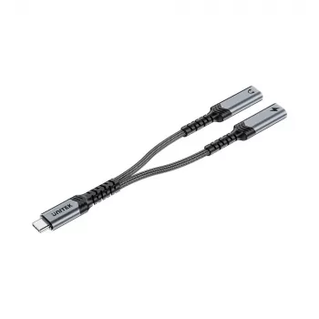 Unitek USB-C Audio- & Ladeadapter mit 60W Power Delivery, 15 cm, Space Grey