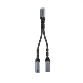 Unitek USB-C Audio- & Ladeadapter mit 60W Power Delivery, 15 cm, Space Grey