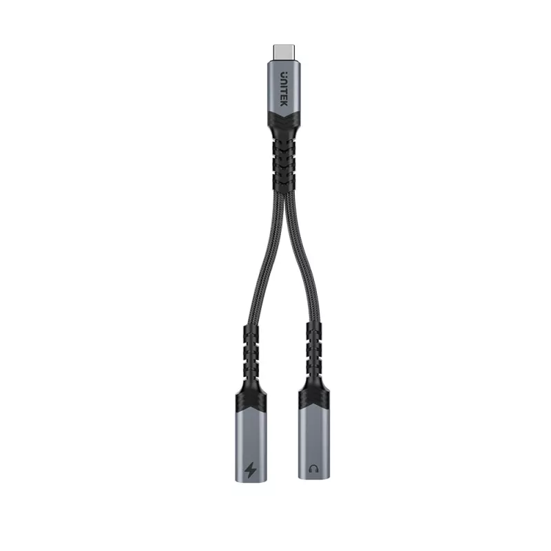 Unitek USB-C Audio- & Ladeadapter mit 60W Power Delivery, 15 cm, Space Grey