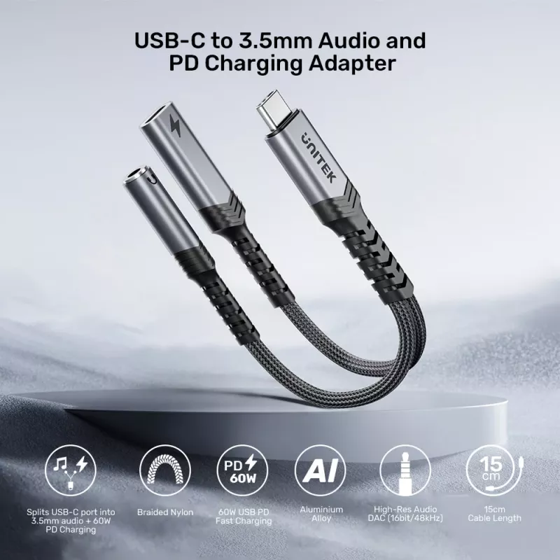 UNITEK USB-C auf 3,5 mm Audio-Adapter mit PD