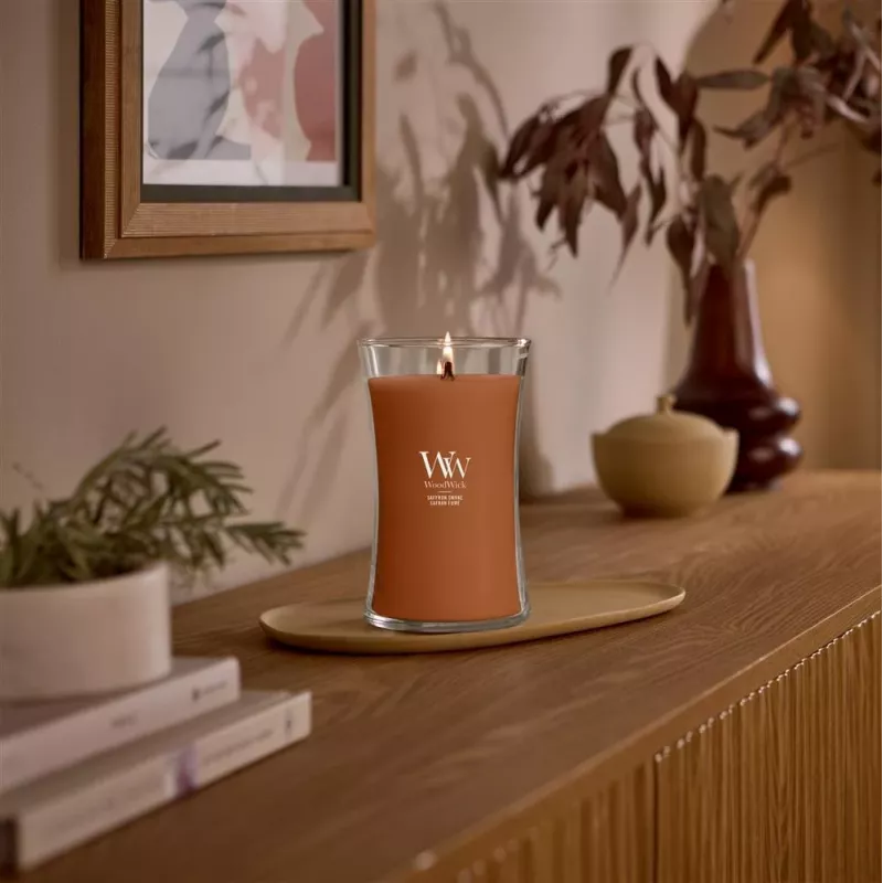 WoodWick Saffron Smoke Große Sanduhr-Glas-Kerze 609,5g