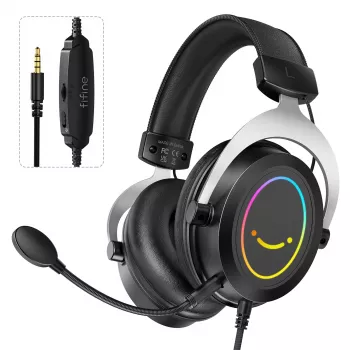 FIFINE H3 AmpliGame RGB Kabelgebundenes Over-Ear Gaming-Headset mit abnehmbarem Mikrofon, 50-mm-Treibern, USB-A, Schwarz