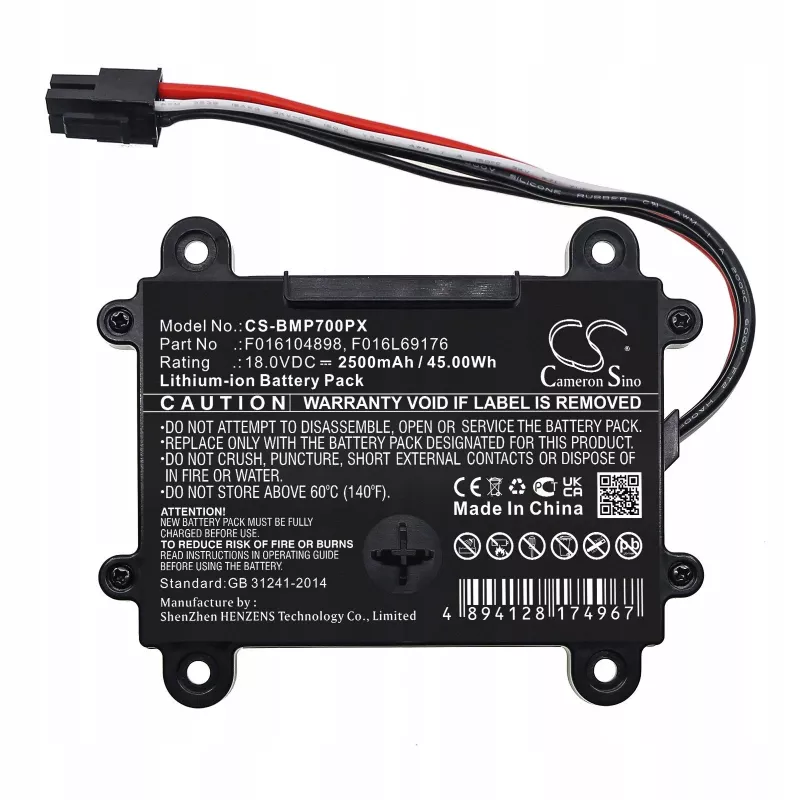 Cameron Sino 18V 2500mAh Li-Ionen-Akku für Bosch Indego S+ 350 400 500 Mähroboter (Ersatz für F016104898, F016L69176)