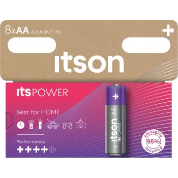 ITSON LR6IPO/8HH AA Alkaline-Batterien, 8er-Pack, 1,5 V, lange Haltbarkeit, quecksilberfrei