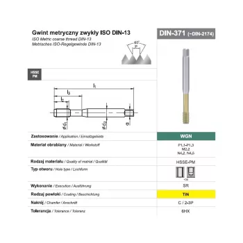 Gewindeformbohrer M10 DIN 371C (6HX) SR HSSE-PM WGN TiN