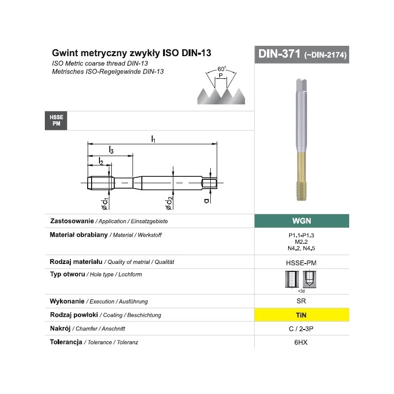 Gewindeformbohrer M10 DIN 371C (6HX) SR HSSE-PM WGN TiN