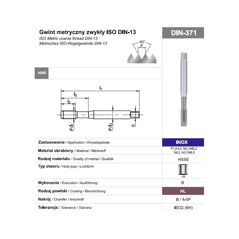 M10 Maschinengewindebohrer DIN 371B 6H HSSE-PM HL INOX für Edelstahl