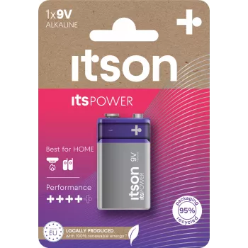 ITSON 6LR61IPO/1CP Alkaline 9V Batterie (6LR61, PP3, 1 Pack) – Quecksilberfrei, 5 Jahre Lagerfähigkeit