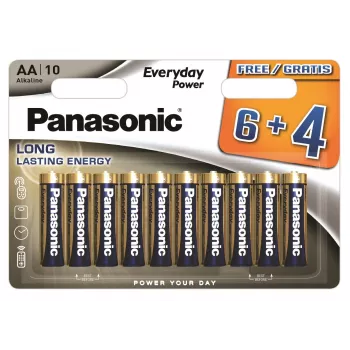 Panasonic Everyday Power Alkaline AA Batterien LR6 10er-Pack (6+4 Gratis) - 1,5V, 10 Jahre Lagerfähigkeit, Triple Tough Coating