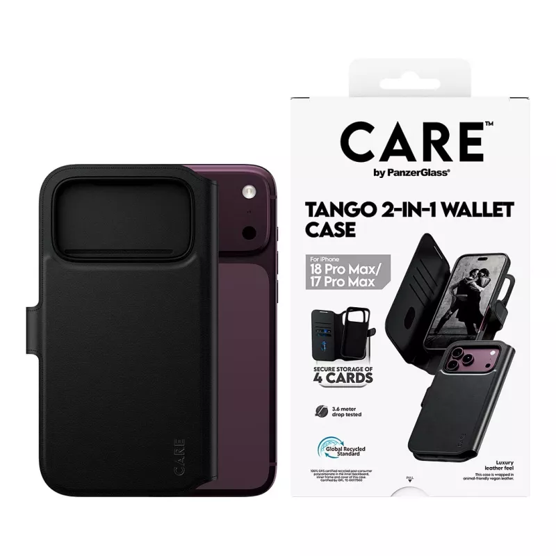 CARE by PanzerGlass Tango Flip Case für Apple iPhone 17 Pro Max - MagSafe-kompatibel - veganes Leder - Schwarz