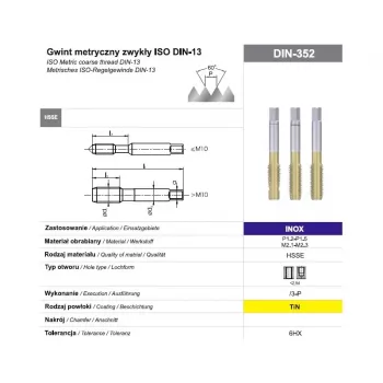 M5 Handgewindebohrer-Set, 3-teilig, HSSE TiN-beschichtet, DIN 352, 6HX, für Edelstahl