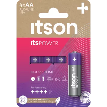 ITSON LR6IPO/4CP Alkaline AA-Batterien, 4er-Pack, 1,5V, lange Lagerfähigkeit