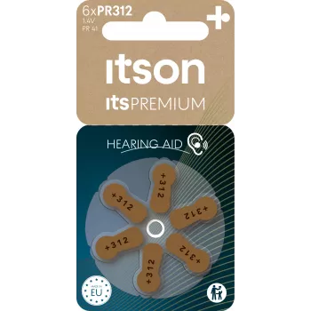 ITSON PR312(41)IT/6RM Zink-Luft-Hörgerätebatterien Größe 312 (braune Lasche) – 6er-Pack